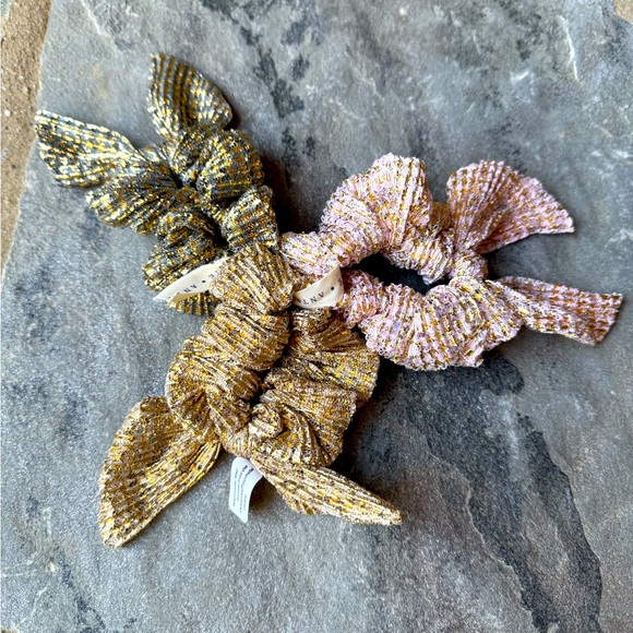 Anthropologie Accessories - New🌟Anthropologie  metallic Patterned Hair Scarf Scrunchies, Set of 3